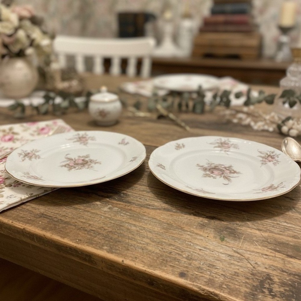 Johann Haviland Bavaria Germany Sepia Rose Lot Of 2 Dinner Plates